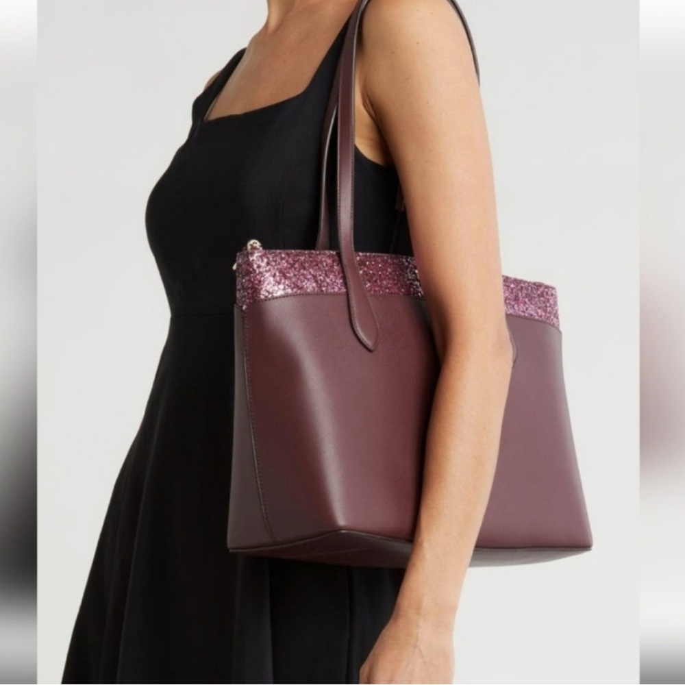 NWT Kate Spade Flash Glitter Tote in Cherrywood - Picture 1 of 6